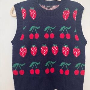 Rails Navy Sweater with Red and Green Fruit Pattern